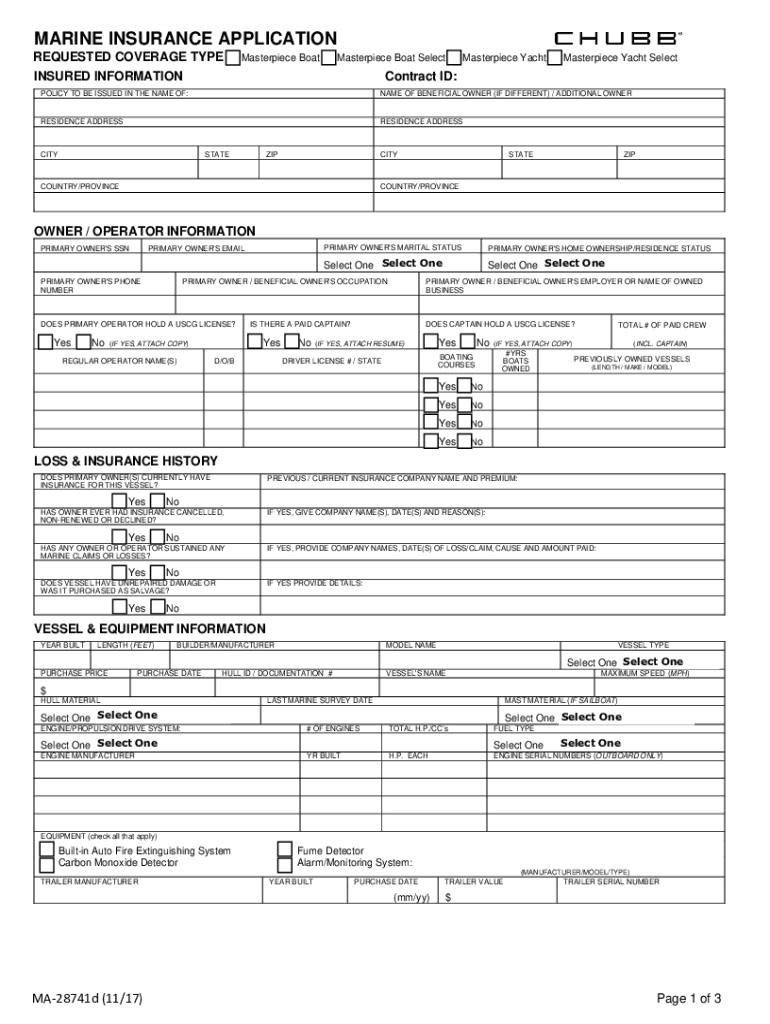  Chubb Marine Insurance Application DOC 2017-2024