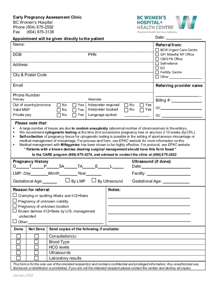 Program Early Pregnancy Assessment Clinic  Form