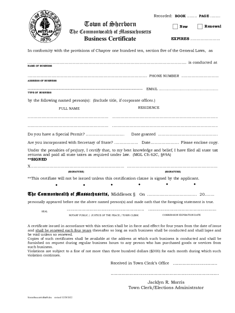 Business Certificate Procedure and Application  Form