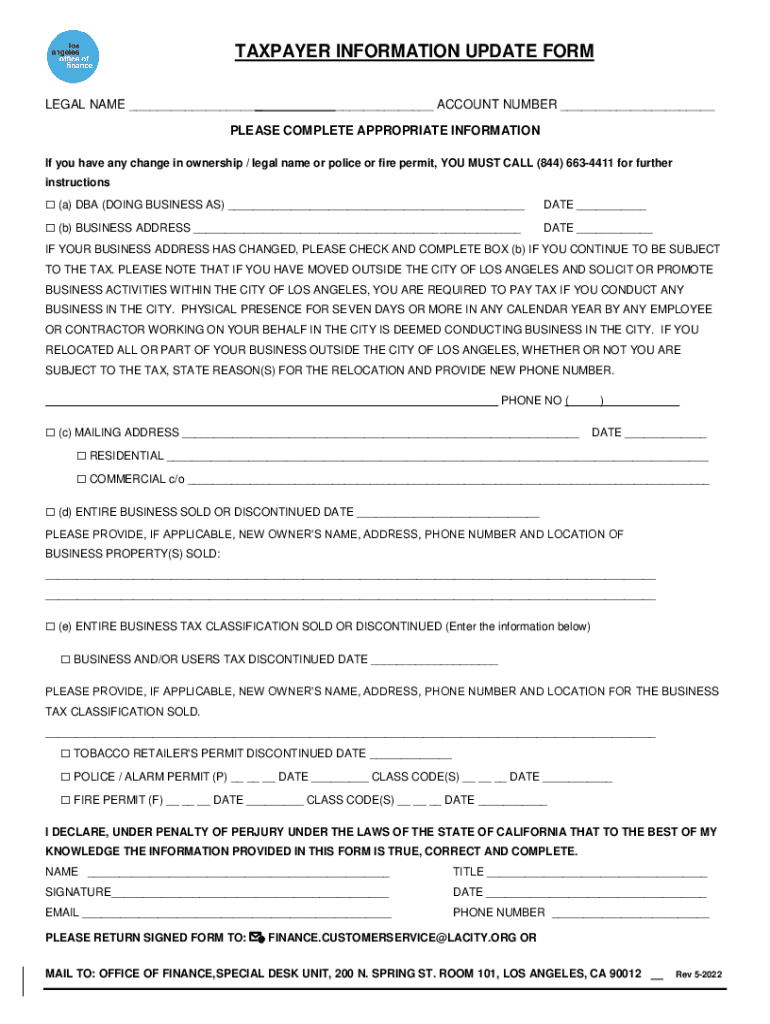 TAXPAYER INFORMATION UPDATE FORM