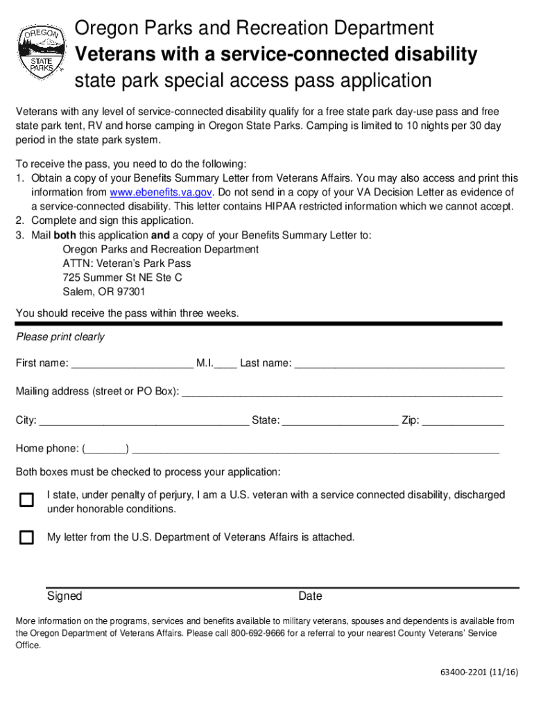 Oregon Parks and Recreation Department Veterans with a  Form
