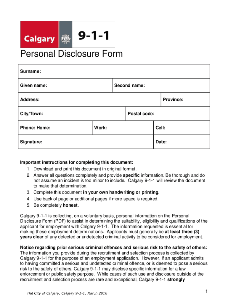 PERSONAL DISCLOSURE FORM