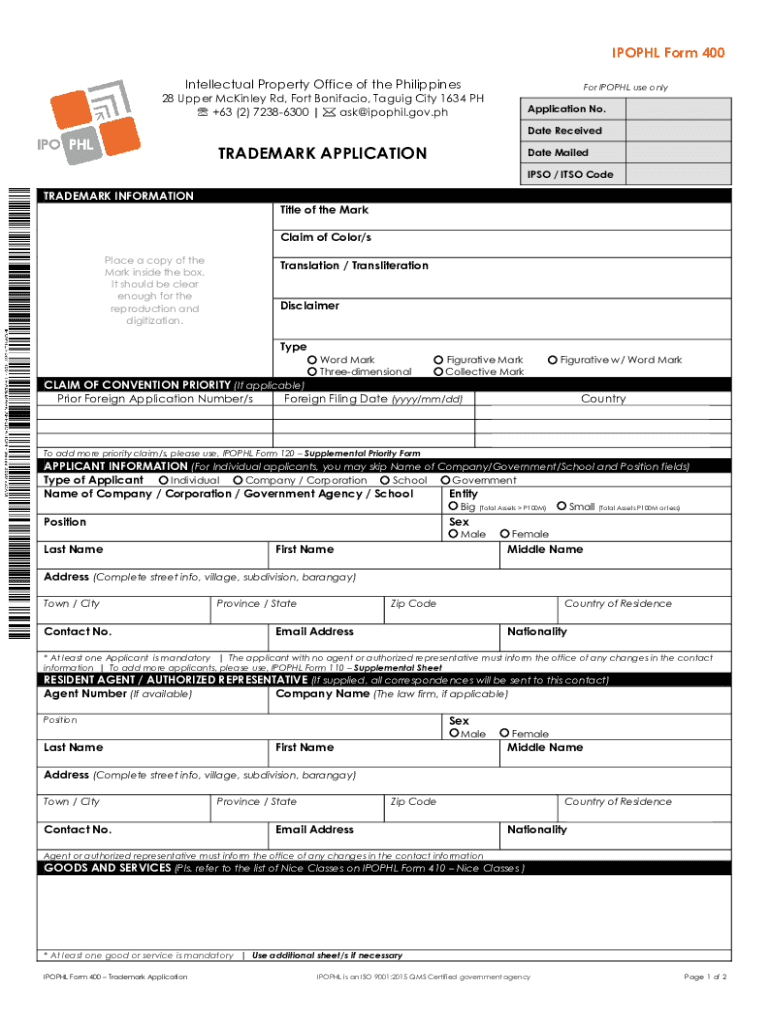 IPOPHLFillable Form 400PDFTrademark