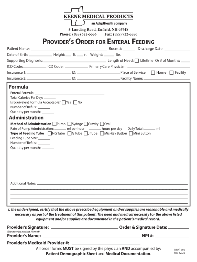 Enteral Feeding and Medication Administration  Form