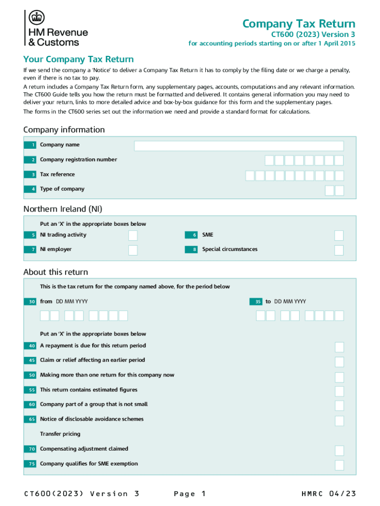  CT600 Company Tax Return Forms HMRC 2023-2024