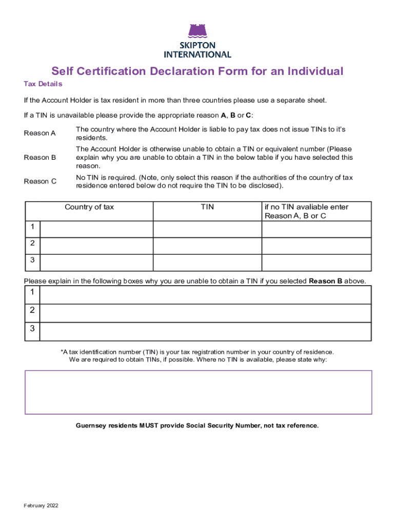 Self Certification Declaration Form for an Individ