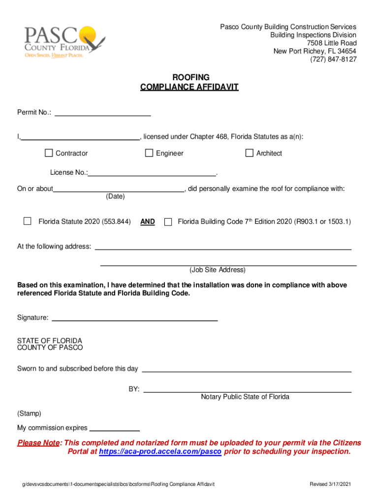  Roofing Compliance Affidavit 2021-2024