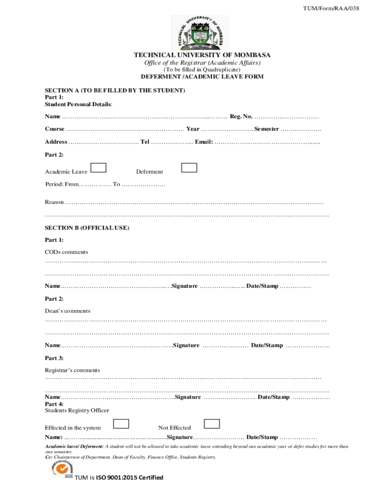 Tum Deferment Form Fill and Sign Printable Template