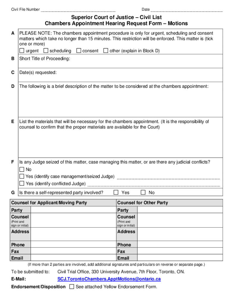 Chambers Appointment Hearing Request Form Motions