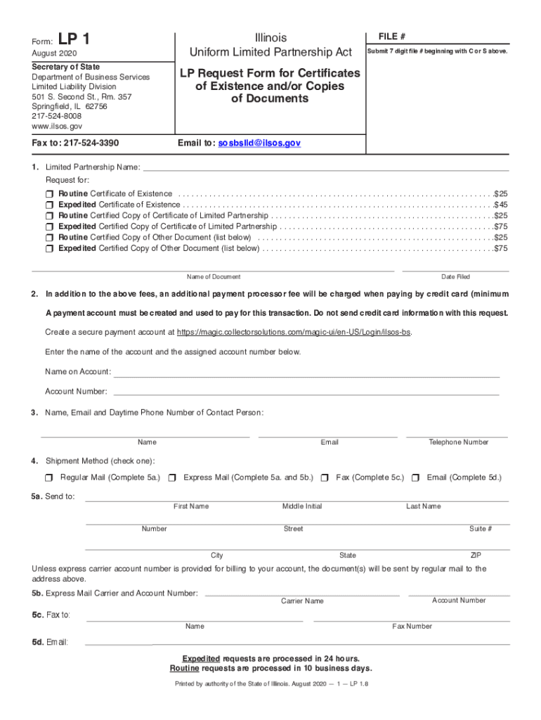  LP Request Form for Certificates of Existence Andor Copies of Documents 2020-2024
