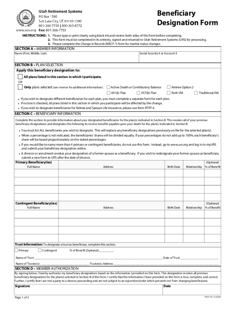  Standard Form 3102 Designation of Beneficiary 2020-2024