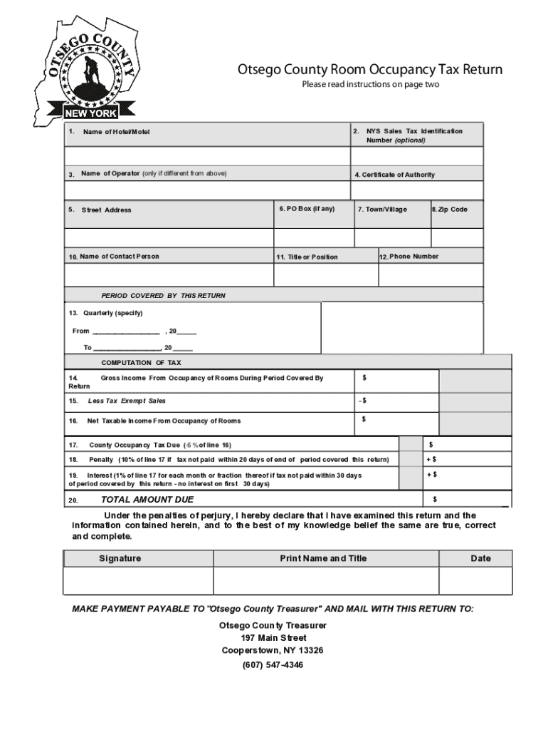 Otsego County Room Occupancy Tax Return  Form