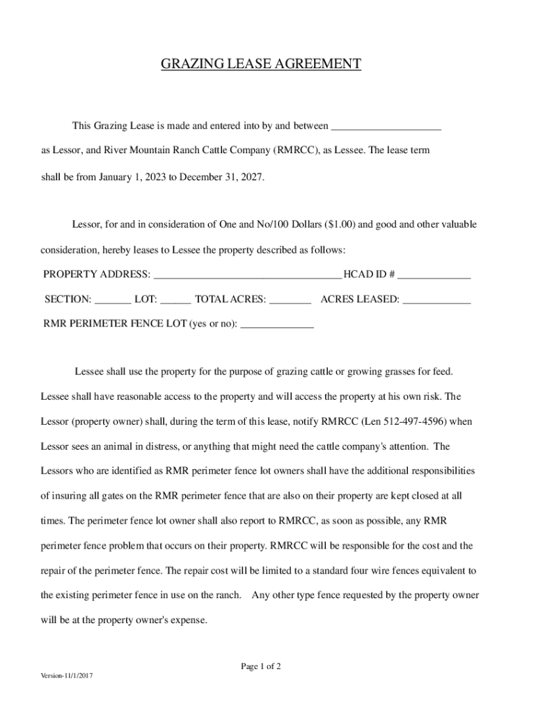 GRAZING LEASE Agreements Grazing Lease is Made and  Form