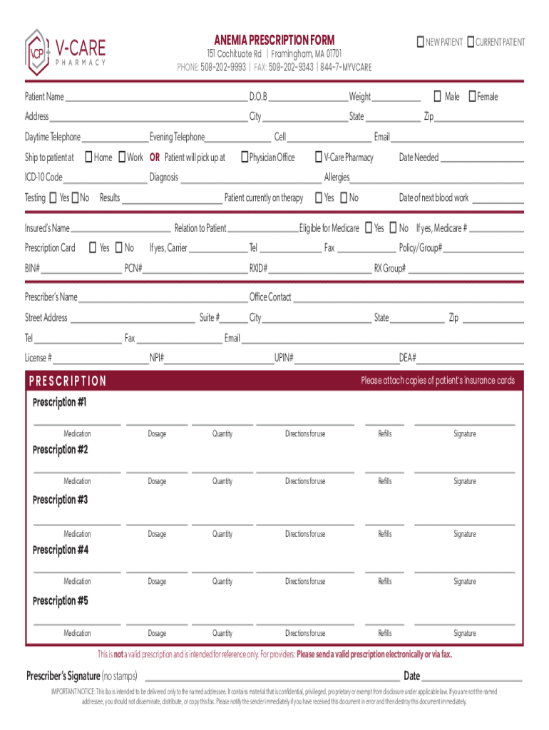 Anemia Prescription Form