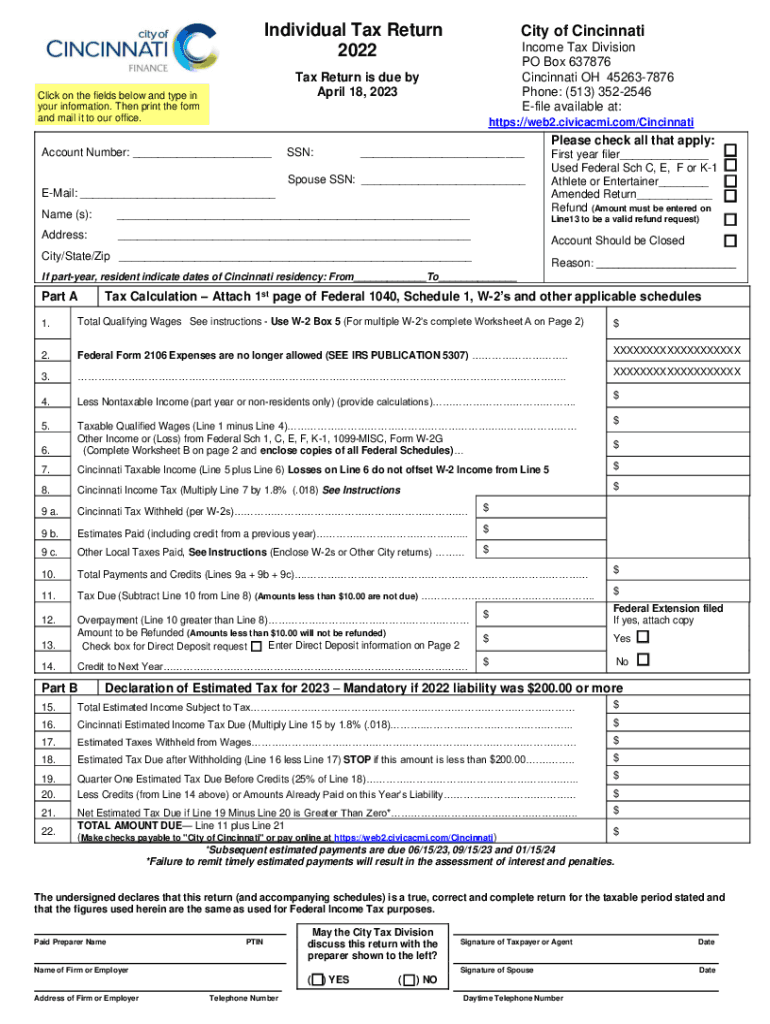  City of Cincinnati Income Tax Fill Out &amp;amp; Sign Online 2021-2024