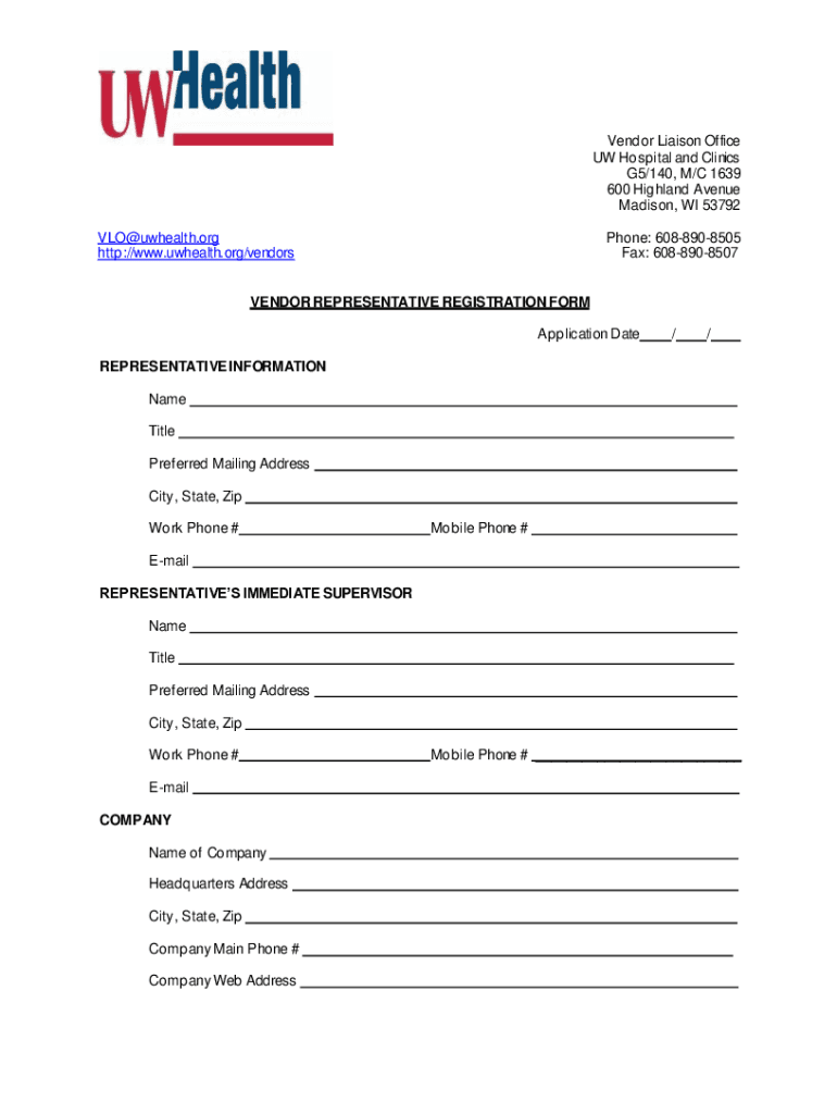 Vendor Representative Registration Form