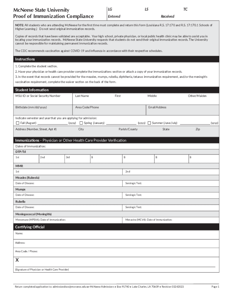 Proof of Immunization Compliance  Form