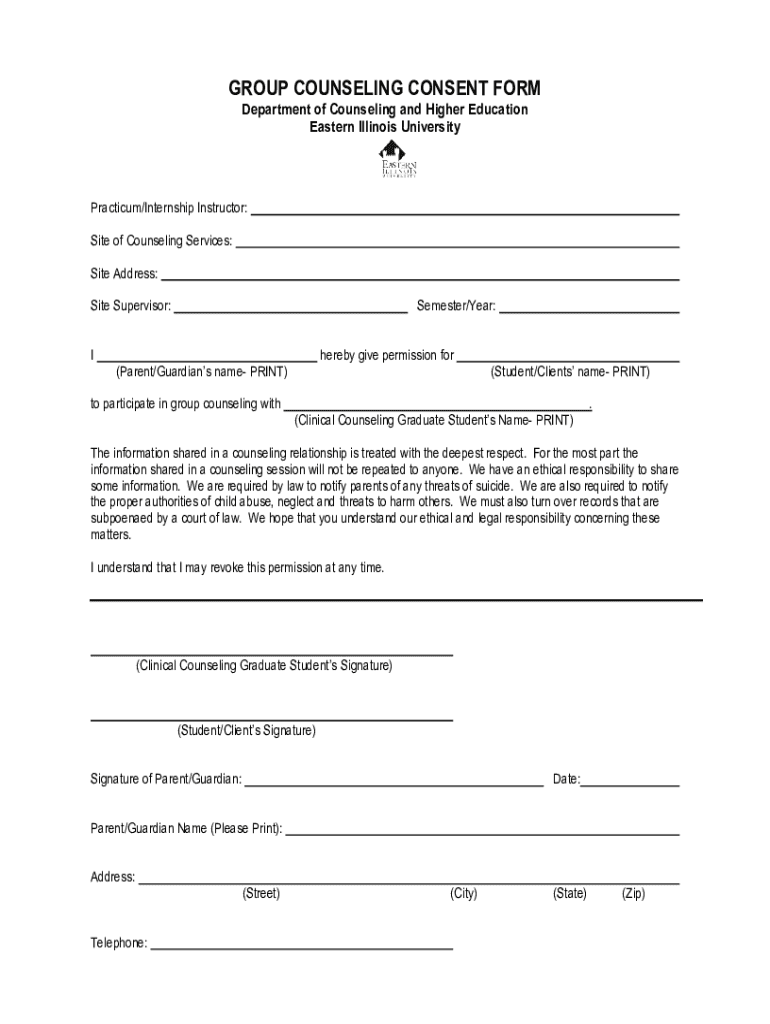  GROUP COUNSELING CONSENT FORM Department of Counse 2018-2024