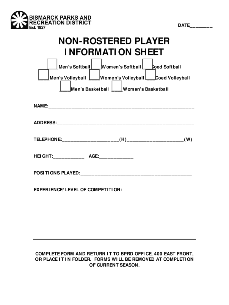 DATENONROSTERED PLAYER INFORMATION SHEET Men