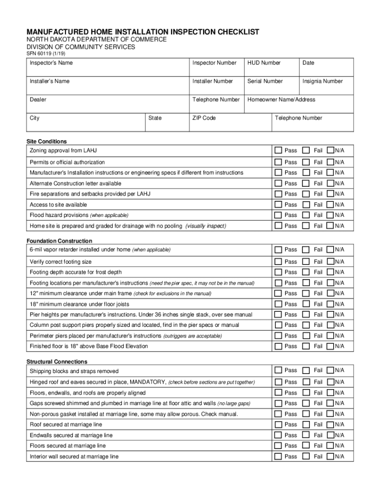  MANUFACTURED HOME INSTALLATION INSPECTION 2019-2024