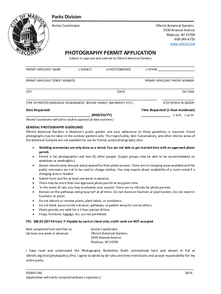 PHOTOGRAPHY PERMIT APPLICATION  Form