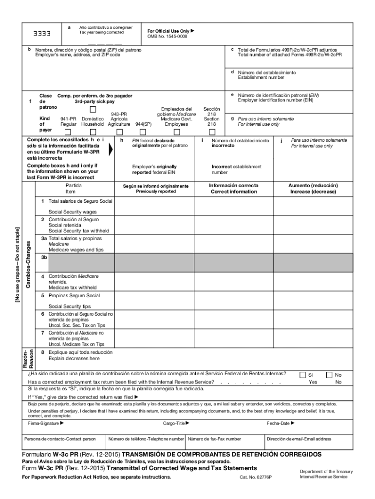  Form W 3c PR Rev December 2015