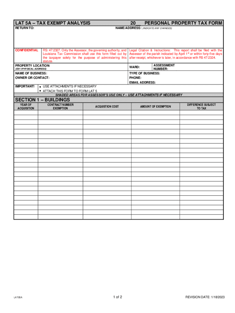  LAT 5A TAX EXEMPT ANALYSIS RETURN TO20 PERSONAL 2019