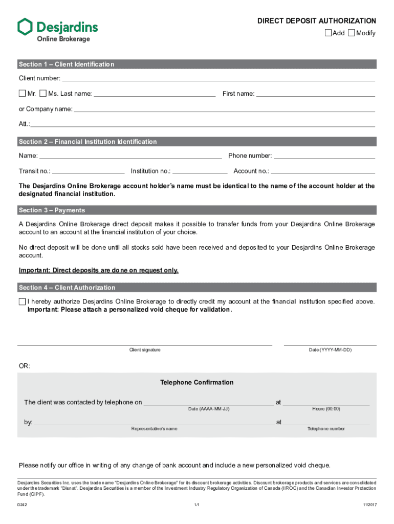 Direct Deposit Authorization  Form