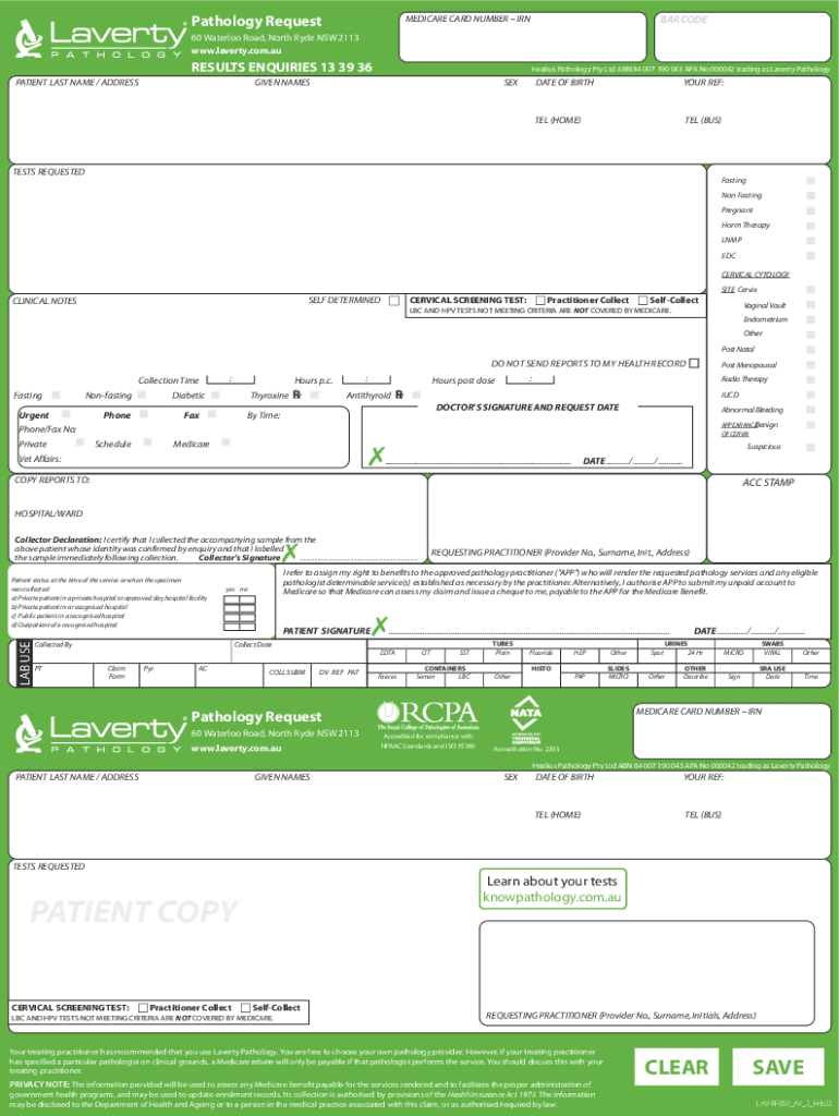 Pathology Request Healius  Form