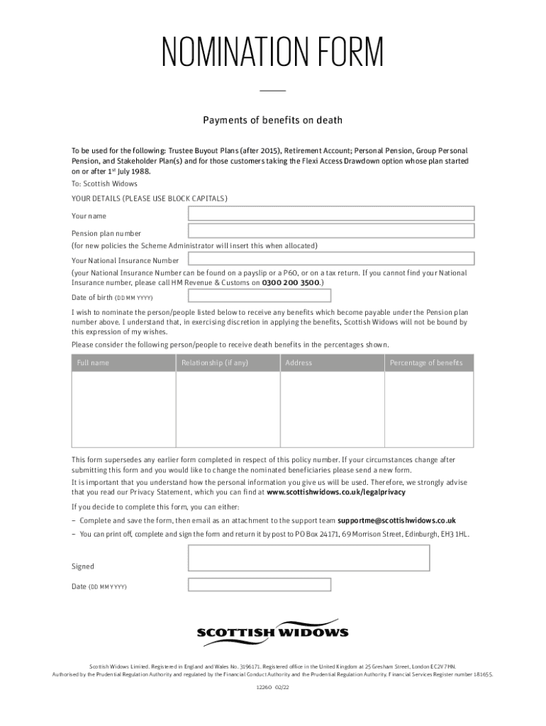  SCOTTISH WIDOWS NOMINATION FORM PDF 2022-2024