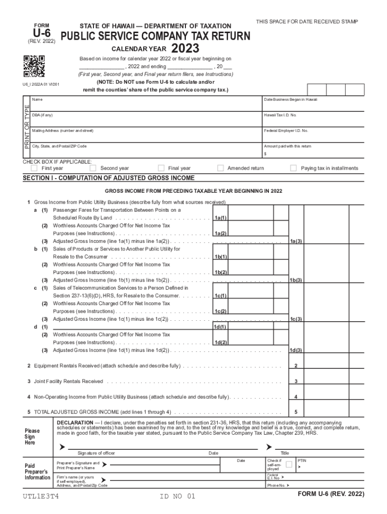  Form U 6, Rev , Public Service Company Tax Return Forms Fillable 2022