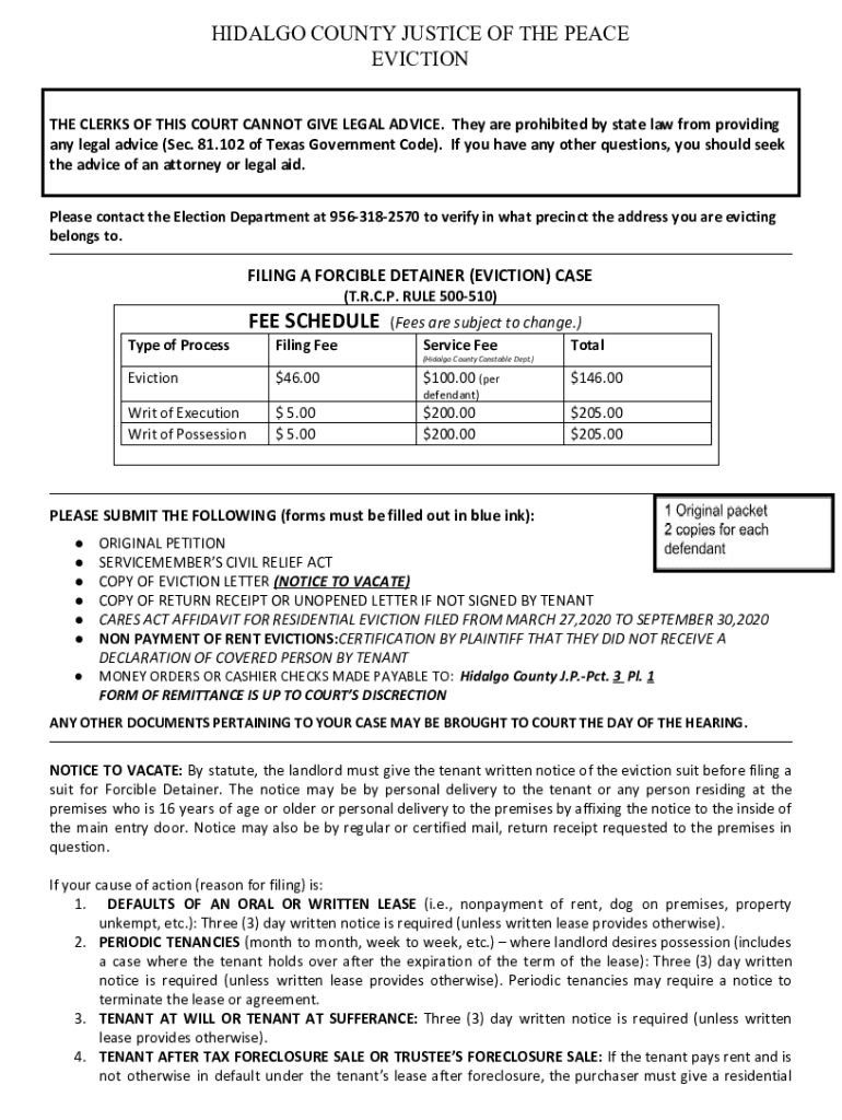 HIDALGO COUNTY JUSTICE of the PEACE EVICTION  Form