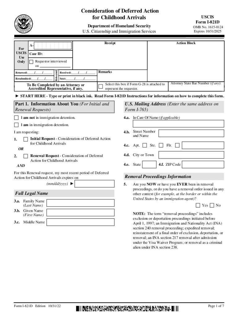  Form I 821D, Consideration of Deferred Actionfor Childhood Arrivals Consideration of Deferred Actionfor Childhood Arrivals 2022-2024