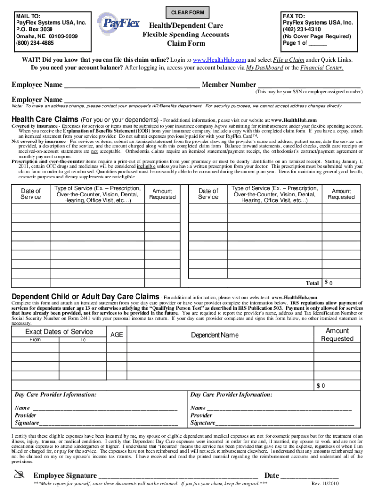 PayFlex HealthDependent Care FSA Claim Form PayFlex HealthDependent Care FSA Claim Form