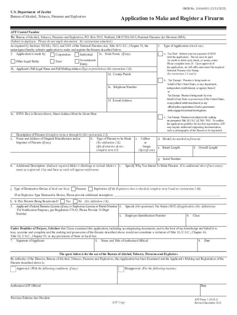  Form 1 Application to Make and Register a Firearm 2022-2024