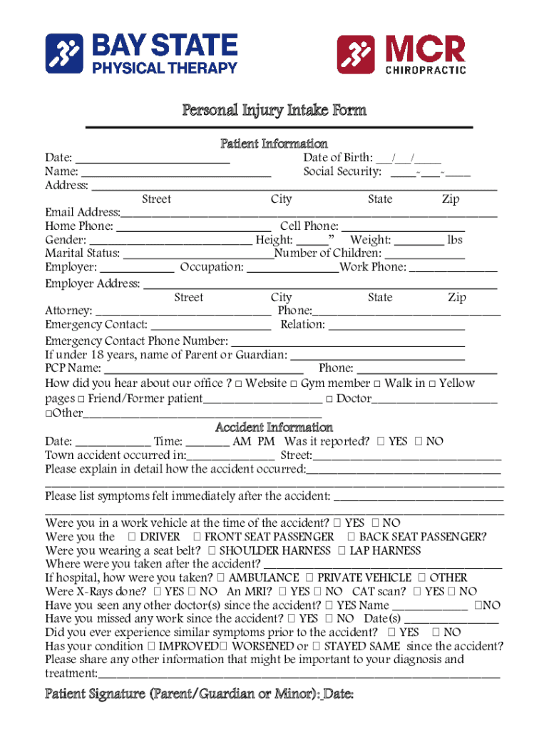  Personal Injury Intake Form Date Name AddressPa 2020-2024