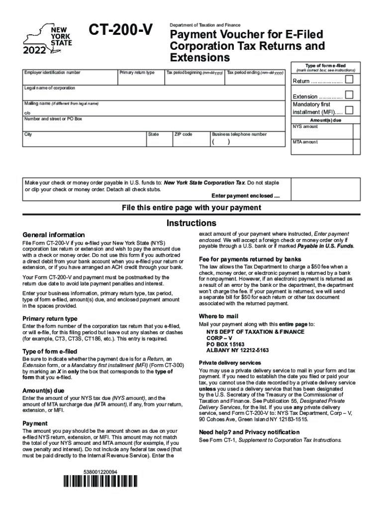  Form CT 200 V Payment Voucher for E Filed Corporation Tax 2016