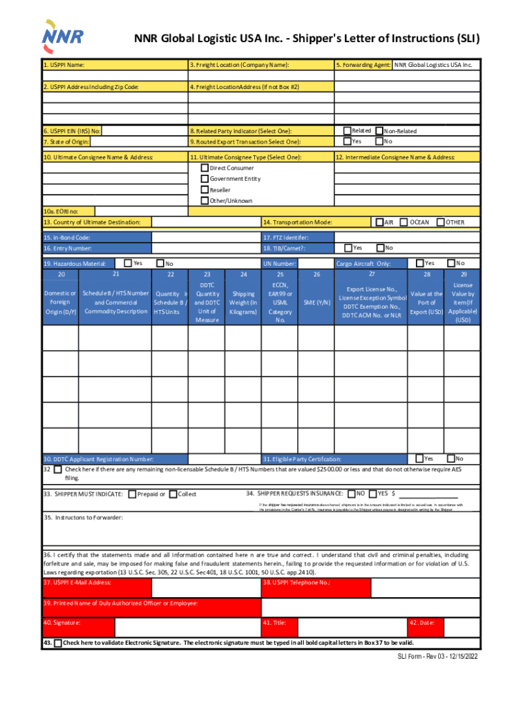 Directions for Completing the Shipper&#039;s Letter of Instructions  Form