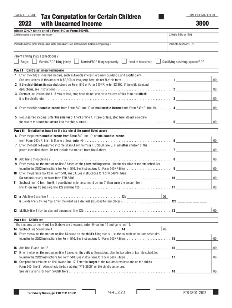  Form 3800 Tax Computation for Certain Children with Unearned Income Form 3800 Tax Computation for Certain Children with Unearned 2022