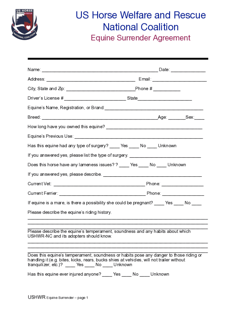 Horse Surrender Form Fill Online, Printable, Fillable, Blank