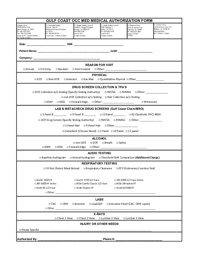 Gulf Coast Occ Med Medical Authorization Form