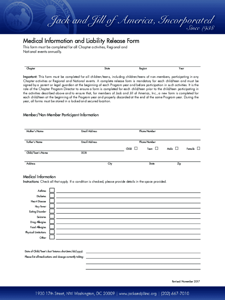  Medical Information and Liability Release Form Thi 2017-2024