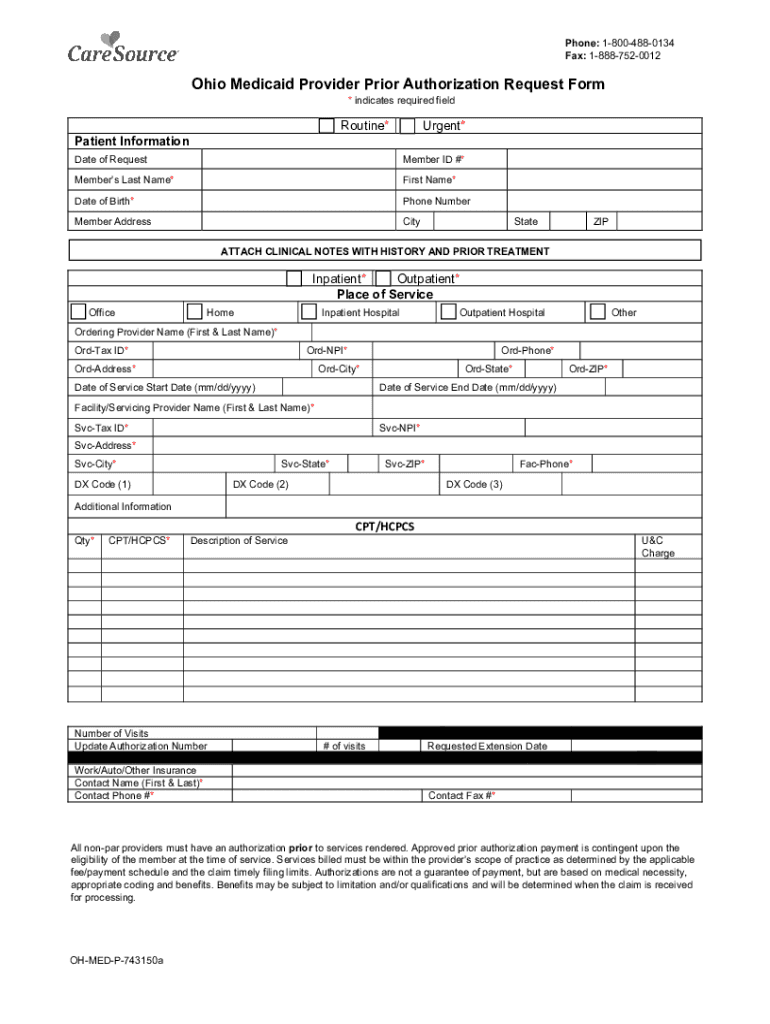 Ohio Medicaid Provider Prior Authorization Request Form