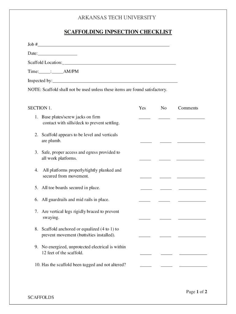 Scaffold Inspection ChecklistsPDF  Form