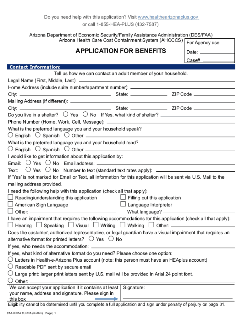  FAA 0001A Application for Benefits 2023-2024