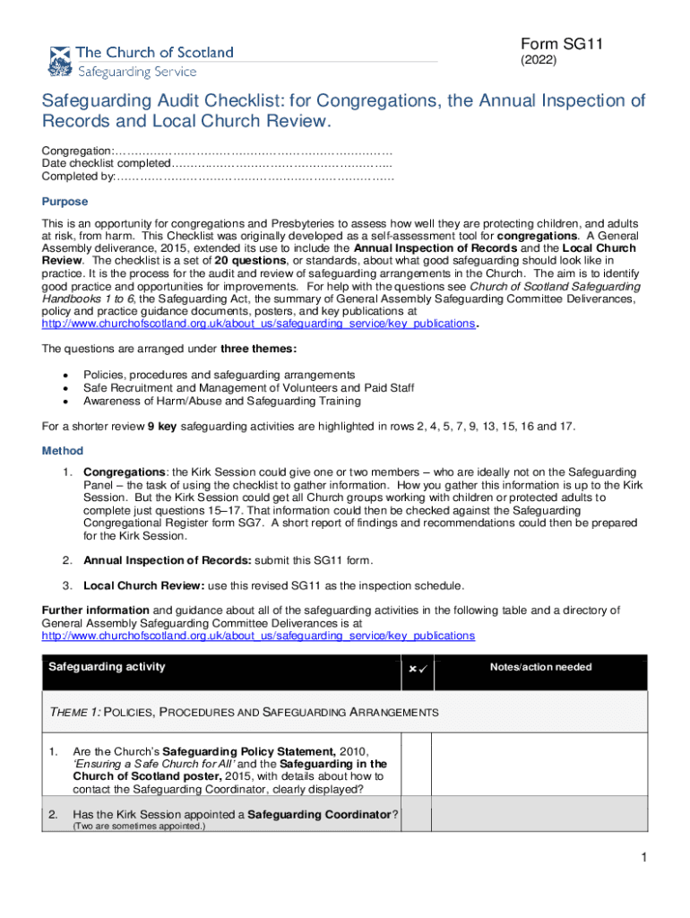  Church of Scotland Handbook for Child Protection Unit 8 Forms 2022-2024