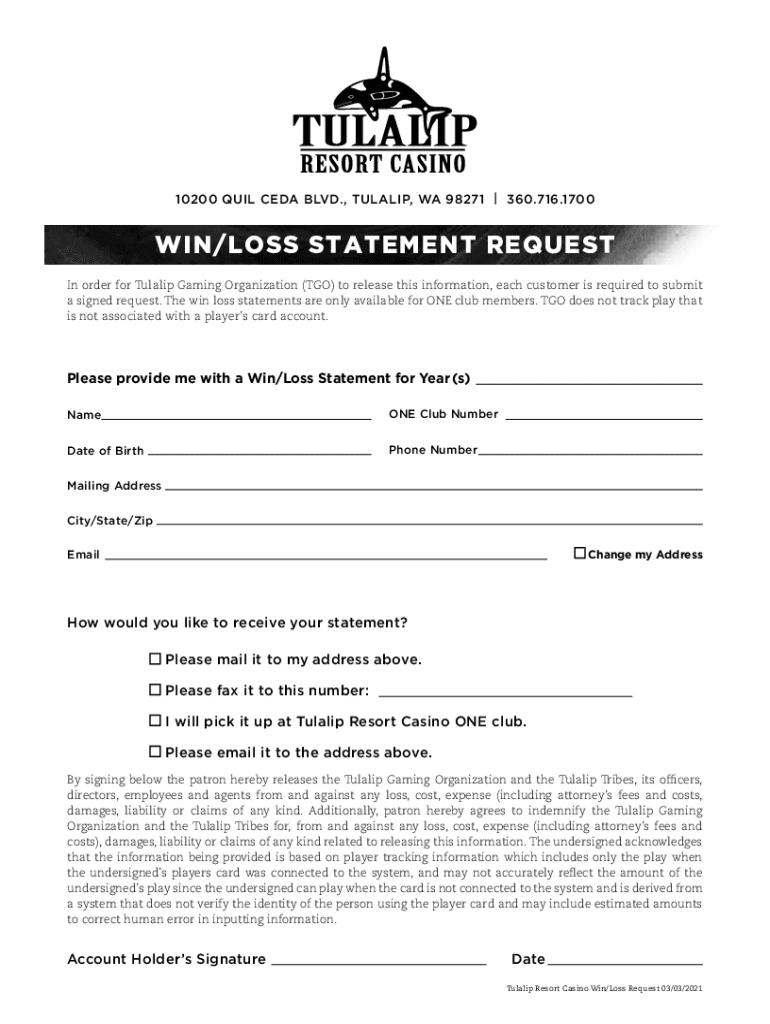 Winloss Statement Request  Form