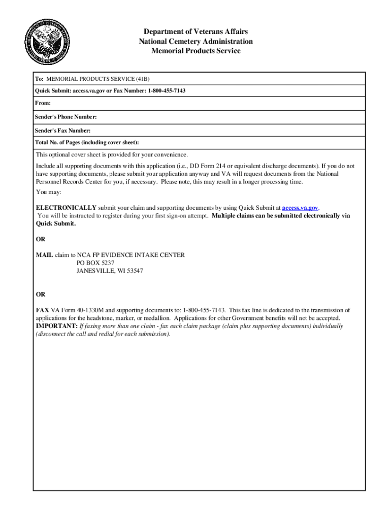  VA Form 40 1330M, CLAIM for GOVERNMENT MEDALLION to AFFIX to a PRIVATE MARKER 2022-2024