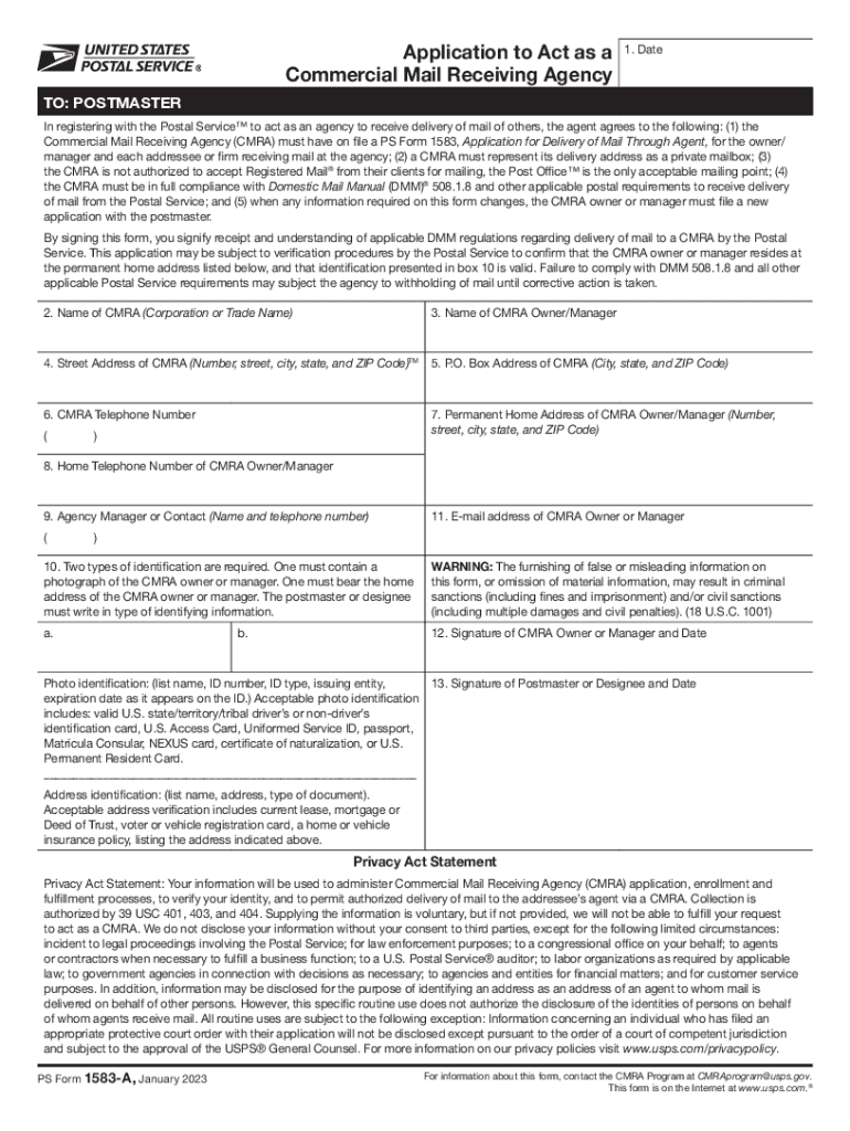  Fillable Online PS Form 1583 a Application to Act as 2023-2024