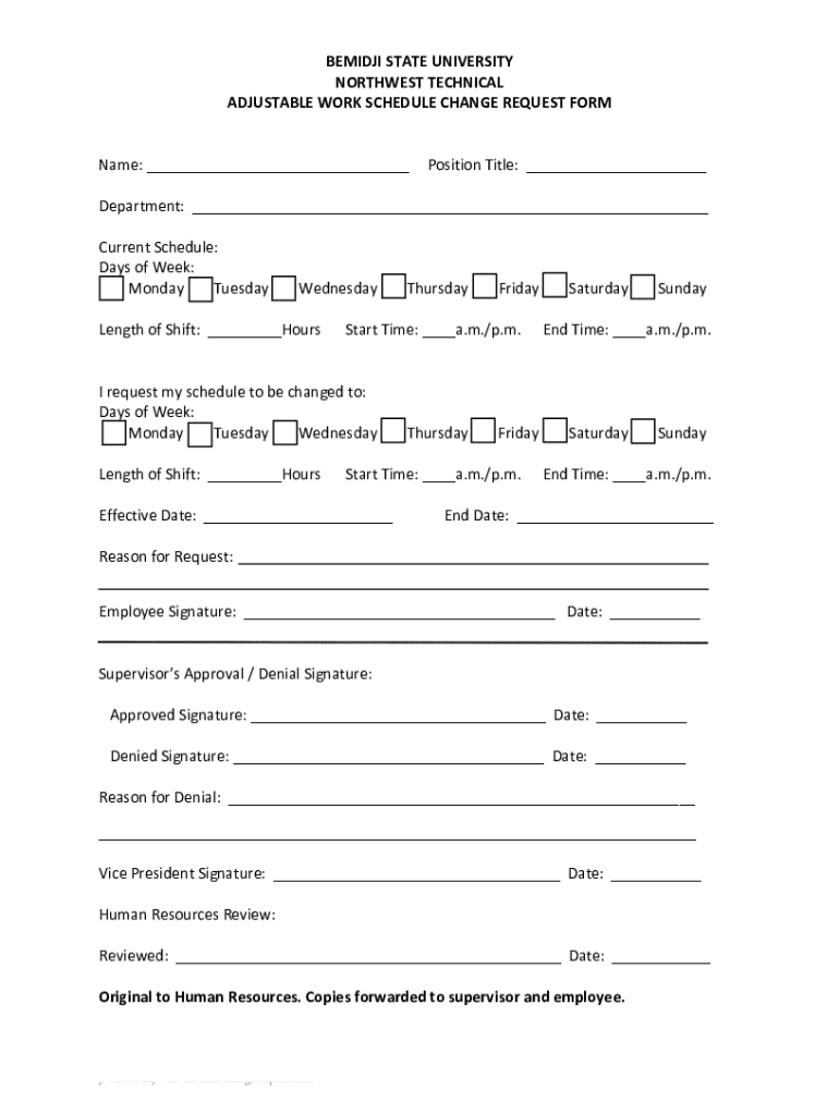 ADJUSTABLE WORK SCHEDULE CHANGE REQUEST FORM